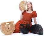 Womens Bamboo Handbag Handmade Large Tote Bag Straw Beach Bags | Beach Purse Size