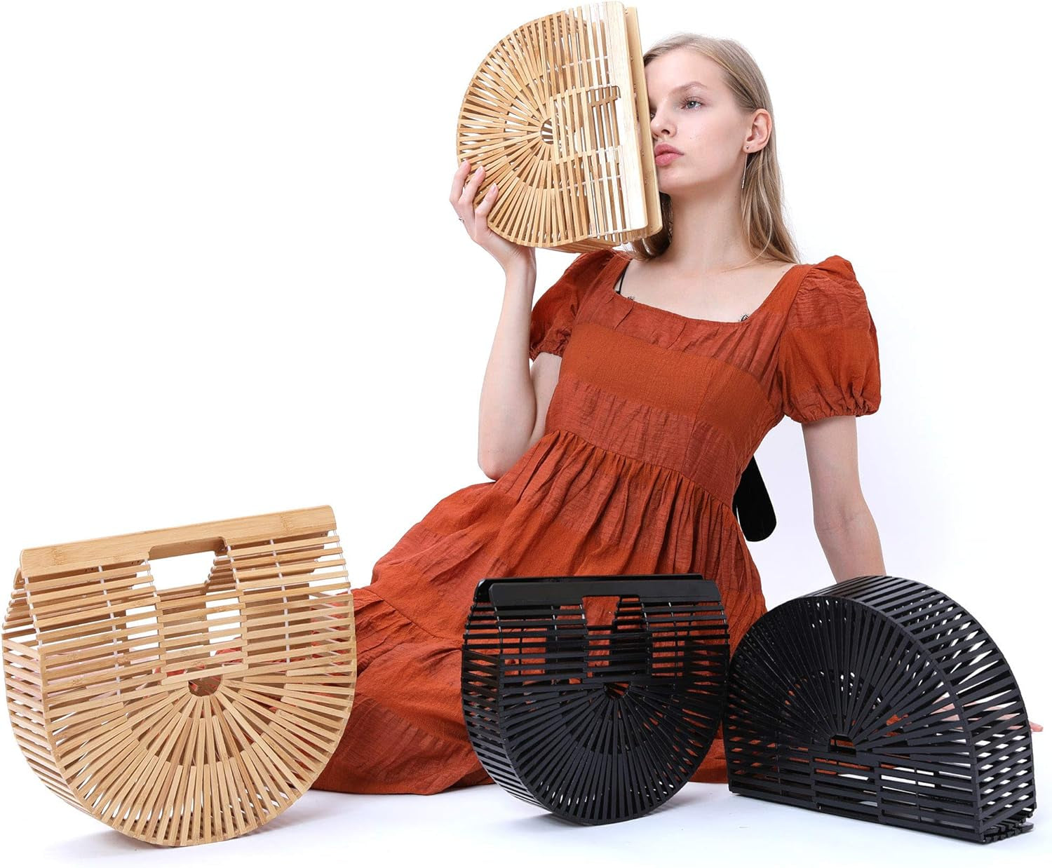 Womens Bamboo Handbag Handmade Large Tote Bag Straw Beach Bags | Beach Purse Size