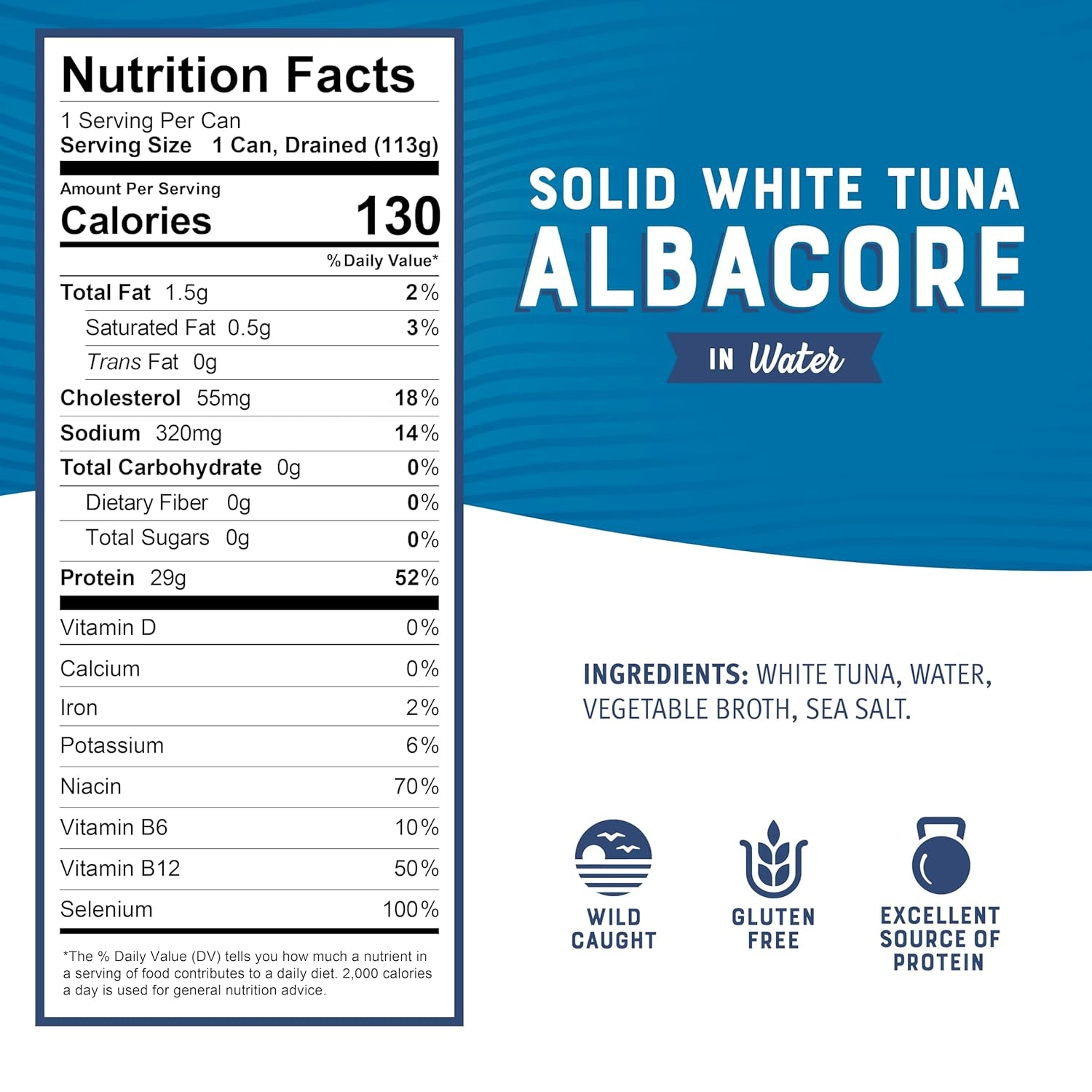 Solid White Albacore Tuna in Water, 5 Oz Can (Pack of 24) - Wild Caught Tuna - 29G Protein per Serving, High in Omega-3S - Non-Gmo Project Verified, Gluten Free, Kosher