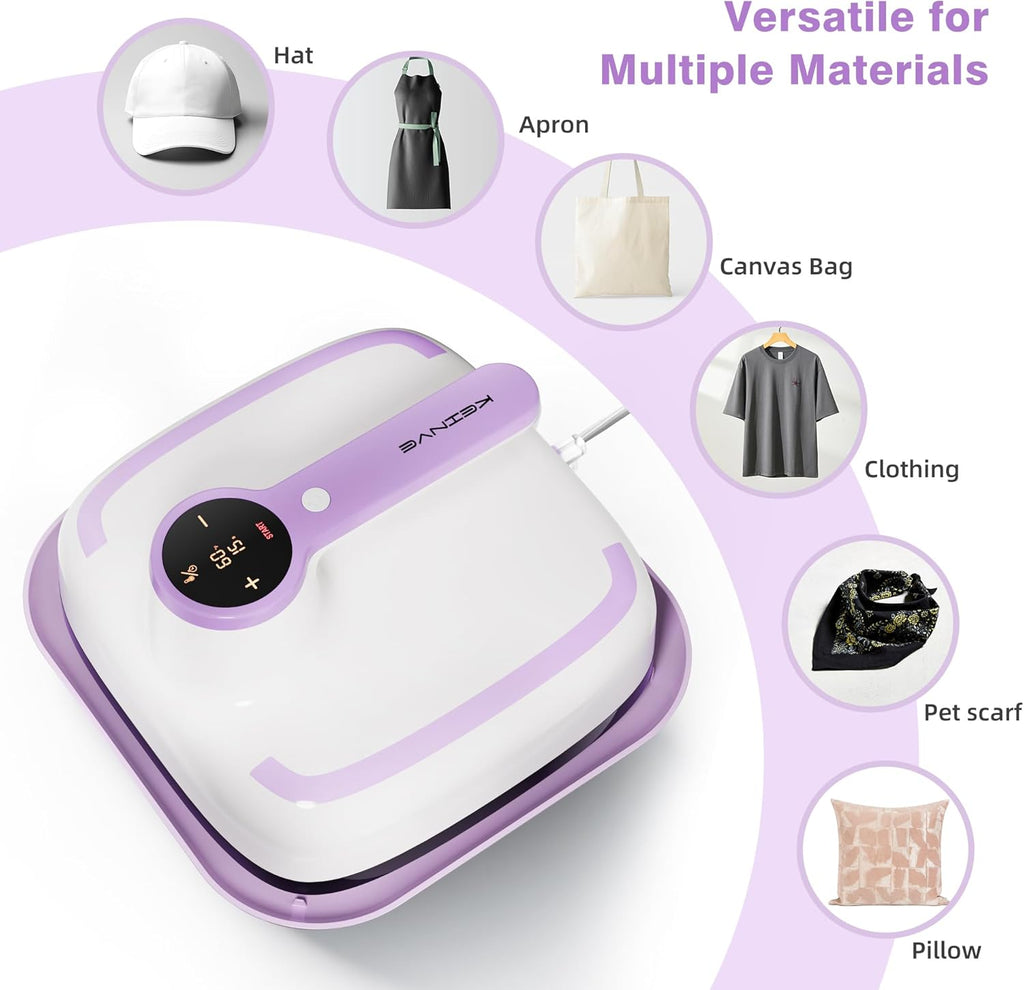 10"X10" Heat Press Machine, Fast Heating with Timer & Auto Shut-Off | DIY Iron-On Transfer Press for Clothes & Bags - Purple 2026 Update