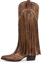 Fringe Cowboy Boots for Women Knee High Cowgirl Boots | Embroidered & Fringe Detail, Pointed Toe Mid Block Heel, All-Day Comfort, Fits Festivals, Parties, Weddings & All Occasions