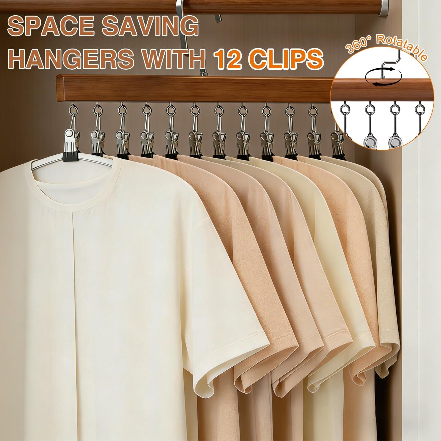 Closet Organizer with 10 Clips,Space Saving Hanging Closet Organizer,360° Rotating Metal S with Silicone Lining,Hanging Rack for Clothes, Socks, Hats (12 Clips, 1PCS)