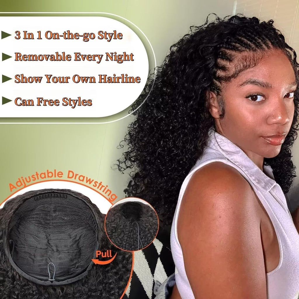 Half Wig Human Hair 3 in 1 Seamless Flip over Half Wigs with Drawstring Half Wigs for Women Human Hair Glueless Wear and Go Half up Half down Headband Wig Human Hair(18 Inch,Natural Black)