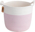 Woven Rope Blanket Basket Living Room, 40L, Pink | Small Laundry Basket for Organizing Baby Clothes, Blankets & Pillows, Great for Bedroom Nursery Home Décor, Pink