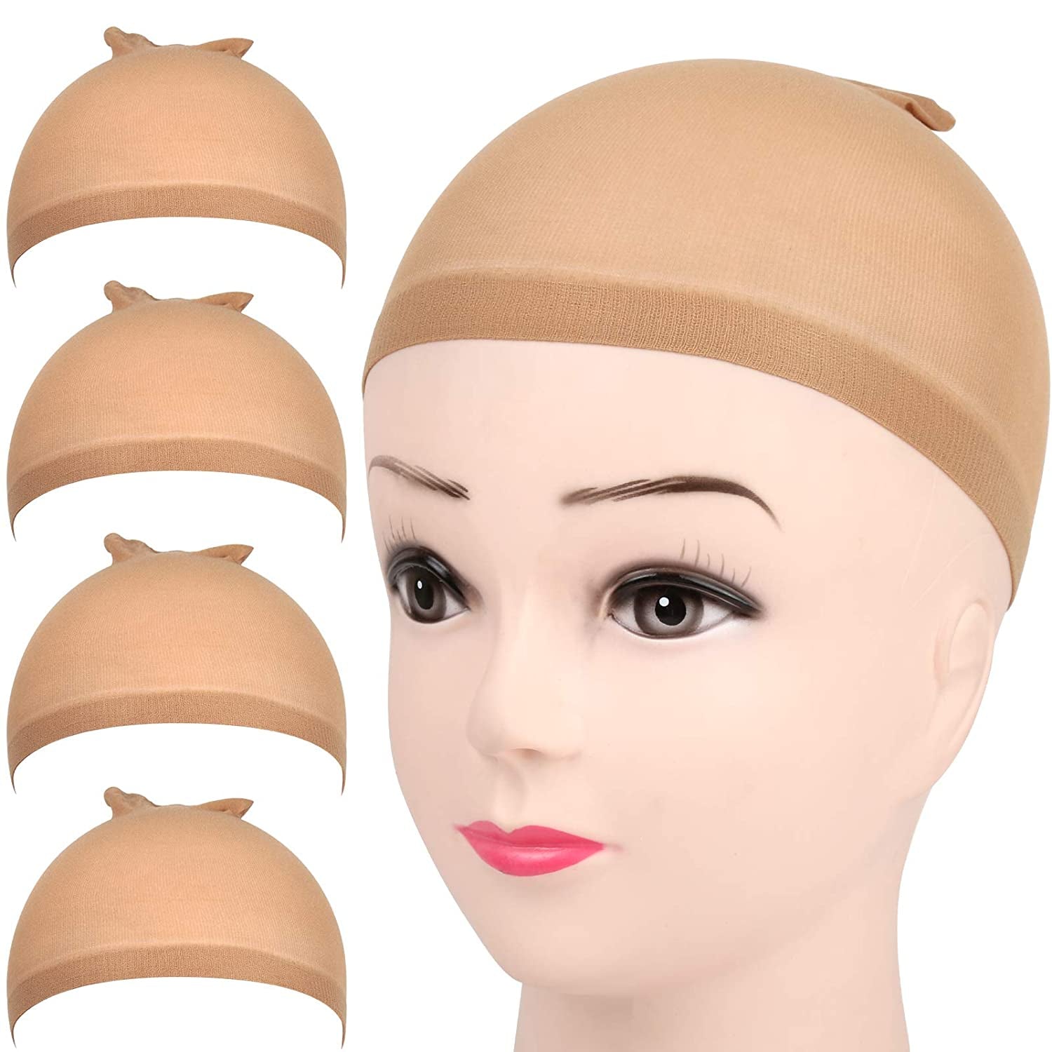 4 Pieces Light Brown Stocking Wig Caps Stretchy Nylon Wig Caps for Women
