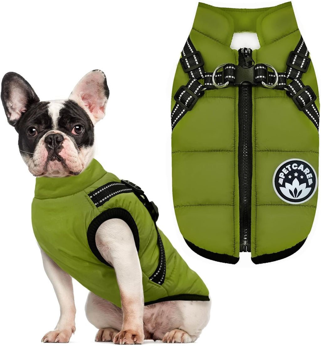 Winter Dog Coat with Harness Built in Waterproof Dog Jackets Warm Pet Fleece Vest Windproof Snow Jacket Snowsuit Reflective Dogs Cold Weather Coats for Puppy Small Medium Large Dogs Cats