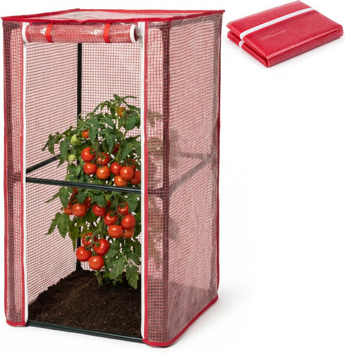 28.3" X 15.4" X 15.4" Tomato Cages Plant Greenhouse Cover, PE Tomatoes Red Greenhouse with Zipper Door, Tomato Trellis Plant Support Protector Cover for Garden Climbing Plants (NO Frame Included)