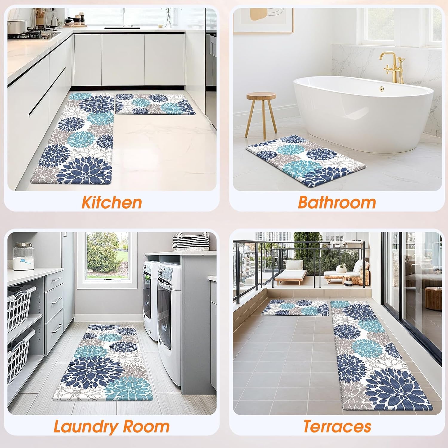 Kitchen Mats, 2PCS Kitchen Rugs, Cushioned anti Fatigue Kitchen Mats for Floor, Kitchen Accessories Non-Slip Waterproof Kitchen Rug Set for Sink, Kitchen, Laundry, 17.3"×30"+17.3"×47"