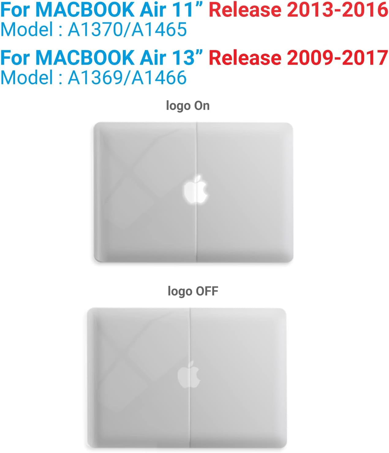 Compatible with Old Version Macbook Air 13 Inch Case (2010-2017 Release). Models: A1466 / A1369, Plastic Hard Shell Case with Keyboard Cover for Mac Air 13, Crystal Clear, A13CYCL+1
