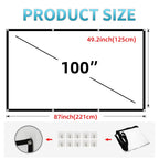 Projection Screen 100 Inch 16:9  Projector Screen Portable Outdoor Indoor Wrinkle-Free 4K HD Wall-Mounted Backyard Movie Night Camping Office Presentation (221X125Cm)
