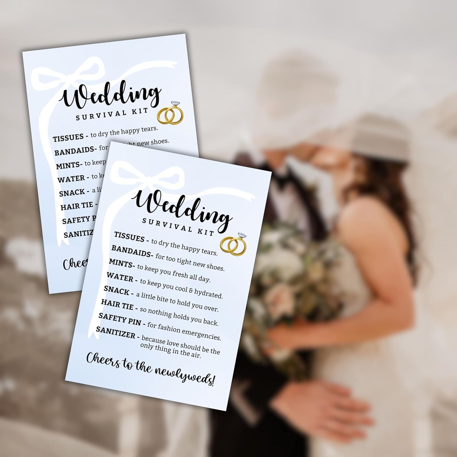 Wedding Survival Kit 30Pk 4X6” Brides Labels Postcards Wedding Party Goodie Gift Bags Essentials for Wedding Day Favors Bachelorette