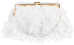 Feather Clutch Purses for Women Wedding Evening Bride Furry Purse Classy Fringe Purse Glossy Designer Purse