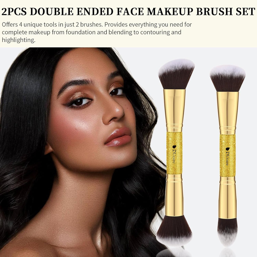 Double Ended Makeup Brushes | 2Pcs Dual-Ended Cream + Powder Brush,Makeup Brush for Creating a Gorgeous, Airbrushed-Looking Complexion