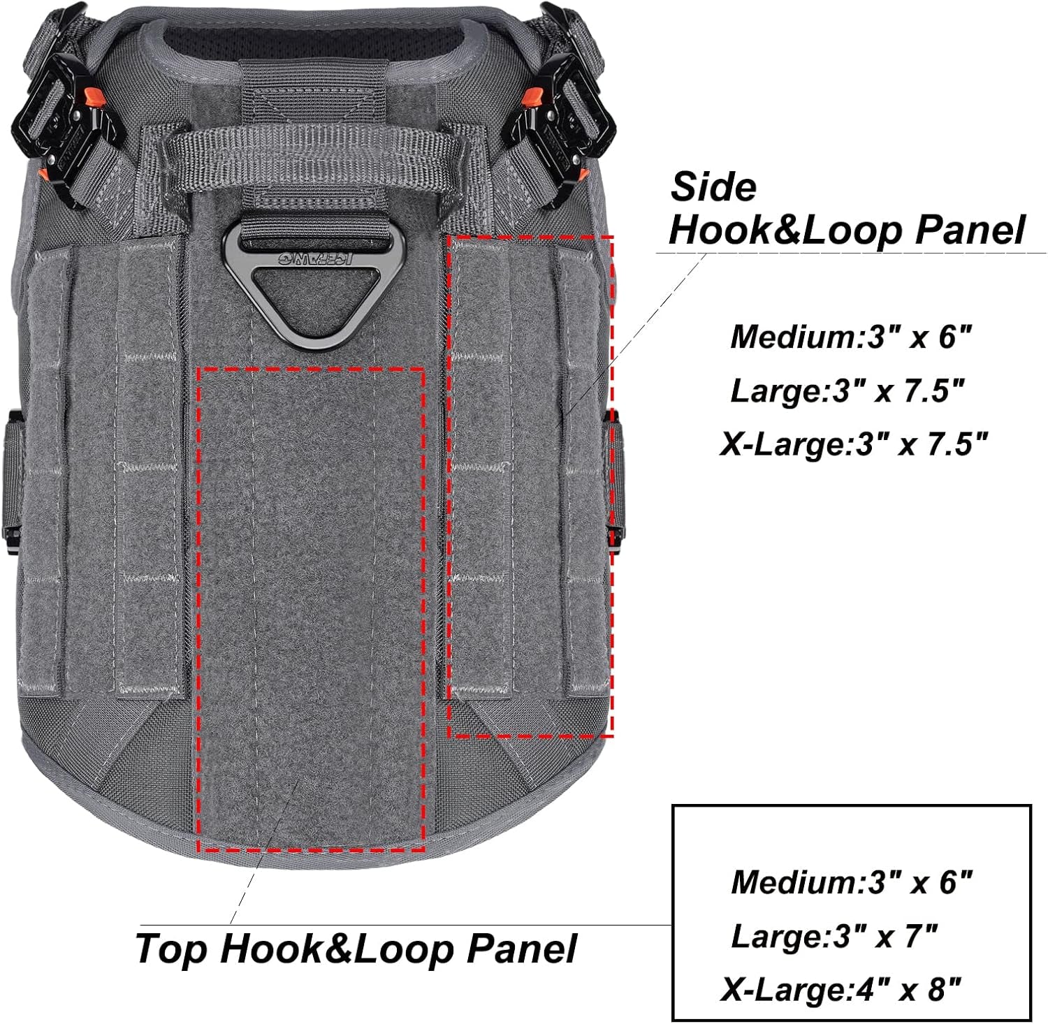 Tactical Dog Harness for Medium Dogs,Full Metal Buckles Dog Vest | with MOLLE, Reflective,Adjustable,2 Leash Clips,Control Handle,No Pull,Soft Padded,Grey,Medium