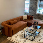 Luxury Modern Tight Curved Back Velvet Sofa, Minimalist Style Comfy Couch for Living Room Apartment, L-Shape Right Chaise, Tangerine