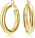 Chunky Gold Hoop Earrings - 14K Gold Plated Earrings for Women Hollow Tube Lightweight Thick Hoops 20/25/30/40Mm Valentines Graduation Mother'S Day Birthday Gifts