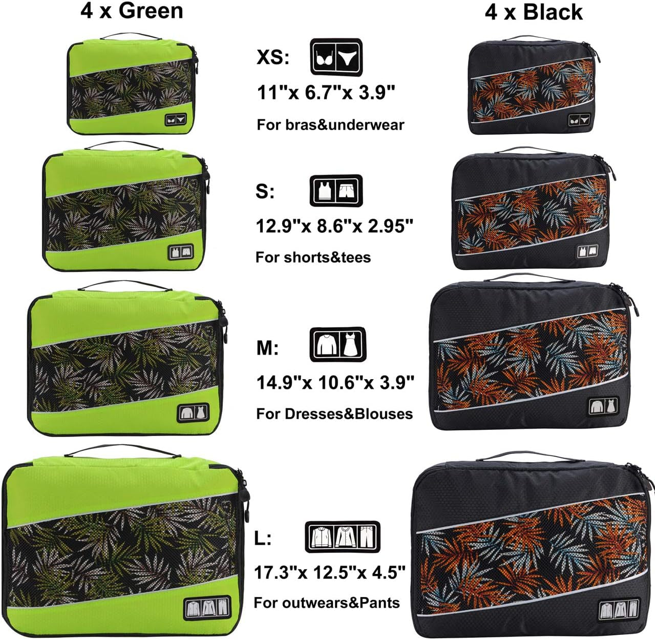 Packing Cubes Large Luggage Organizers Bags for Travel Organizing Clothes | Mixed Color 8 Set Suitable Family or Two-Person Trips; Breathable Mesh Make Easy to Sort; Durable and Convenient to Store