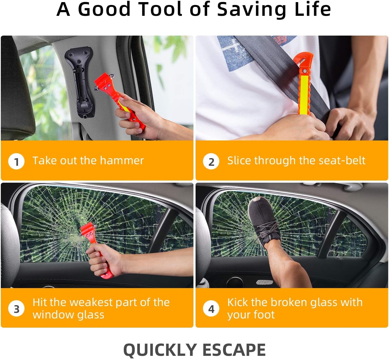 10 Pack Safety Hammer, Emergency Escape Tool with Car Window Breaker and Seat Belt Cutter, Life Saving Survival Kit