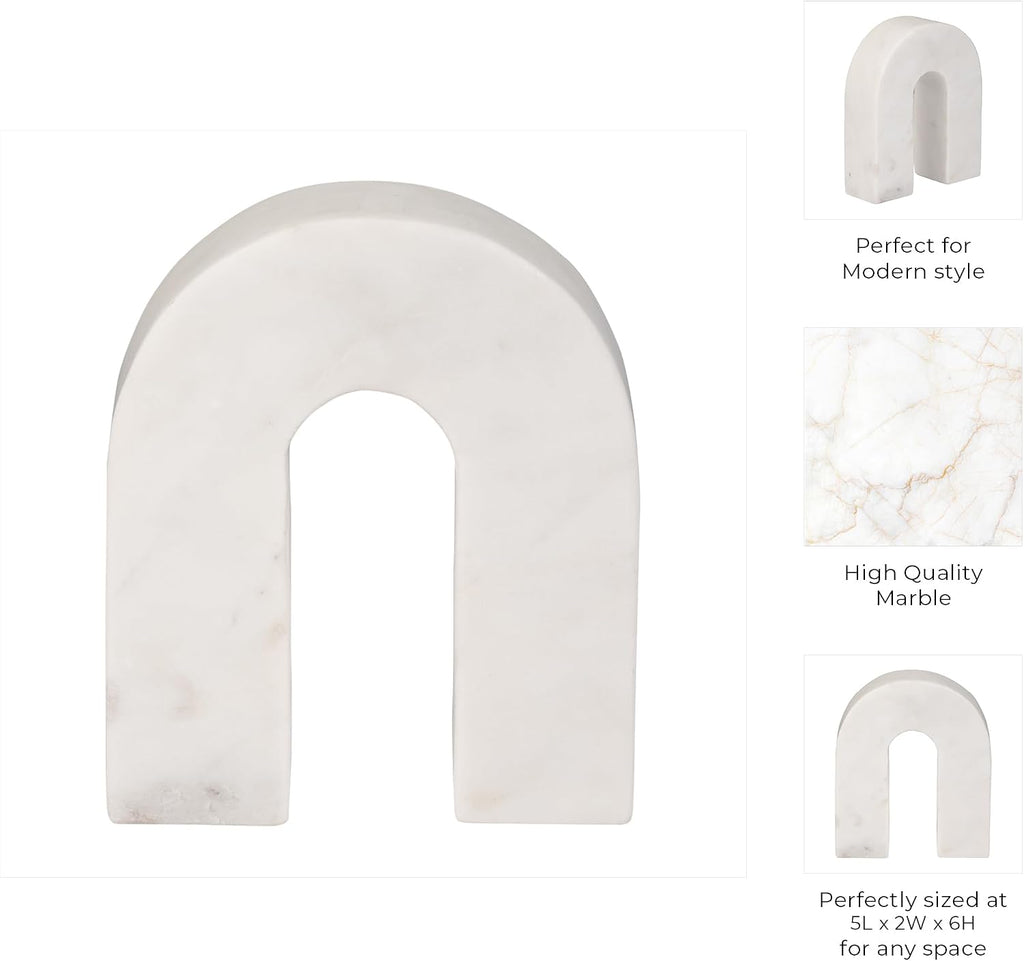 Marble Horseshoe Tabletop Decor White, Contemporary, 5" L X 2" W X 6" H