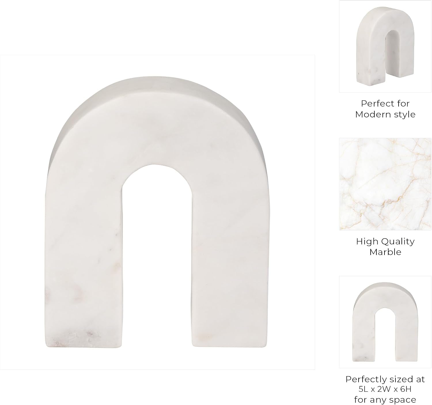 Marble Horseshoe Tabletop Decor White, Contemporary, 5" L X 2" W X 6" H