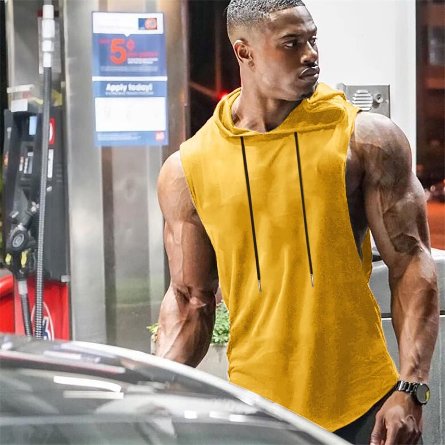 Men'S Workout Hooded Tank Tops Sports Training Sleeveless Gym Hoodies Bodybuilding Cut off Muscle Shirts