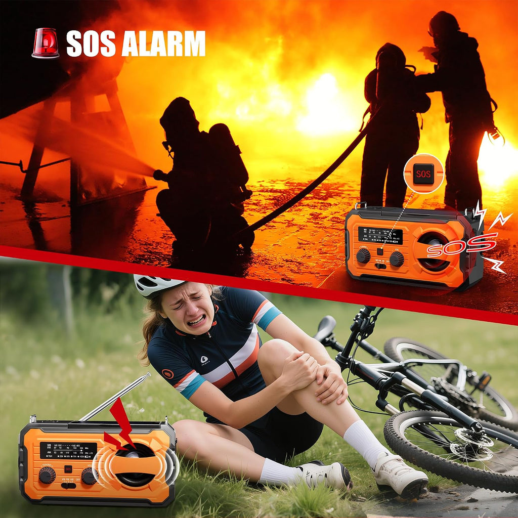 Hand Crank Emergency Radio 10000Mah Weather Radio with AM/FM/NOAA, Orange | Emergency Weather Radio with Solar Prower SOS Phone Charging LED Flashlight, Survival Gear for Outdoor Home Emergencies Kits