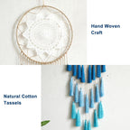 Macrame Dream Catcher Wall Hanging, Blue Large Boho Bedroom Decor | Handmade Tassel Feather Ornament, Natural Cotton, Modern Chic Living Room Nursery Art Decor, Blessing Gift for Women Girls