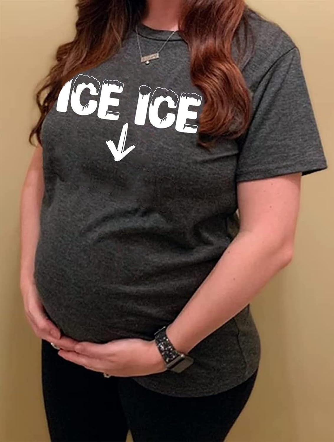 Ice Ice Baby Maternity T-Shirt Women Pregnancy Announcement Shirt Funny Cute Letter Print Pregnant Mom Tee Tops