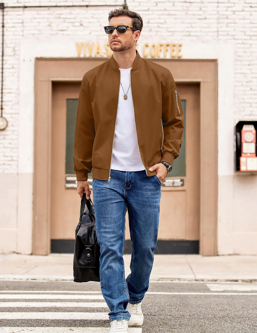 Men Bomber Jacket Lightweight Casual Fashion Stylish Windbreaker | Zip up Bomber Jacket, Water & Wind Proof Jacket with Zip Pocket, Fashion Stylish Lightweight Windbreaker for Spring Fall