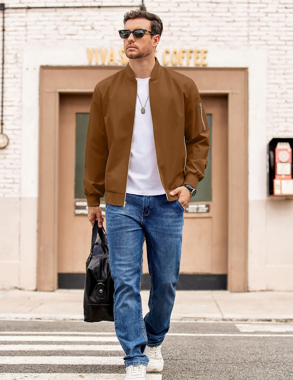 Men Bomber Jacket Lightweight Casual Fashion Stylish Windbreaker | Zip up Bomber Jacket, Water & Wind Proof Jacket with Zip Pocket, Fashion Stylish Lightweight Windbreaker for Spring Fall