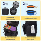 Dog Travel Bag with 2 Collapsible Dog Bowls, 1 Dog Backpack, Airline Approved Pet Travel Bagorganizer for Supplies & Accessories, 2 Travel Dog Food Container, Black | Dog Travel Accessories Set with Feeding Supplies, Bowls, Mat, and Strap. Ideal for Weekend Trips.