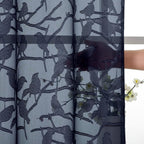 Textured Navy Blue Sheer Curtains 84 Inches Long 2 Panels Set, Light Filtering Leaf Bird Jacquard Voile Semi Sheer Curtains for Bedroom, Dual Rod Pocket Farmhouse Window Drapes, 2X38Wx84L Inches