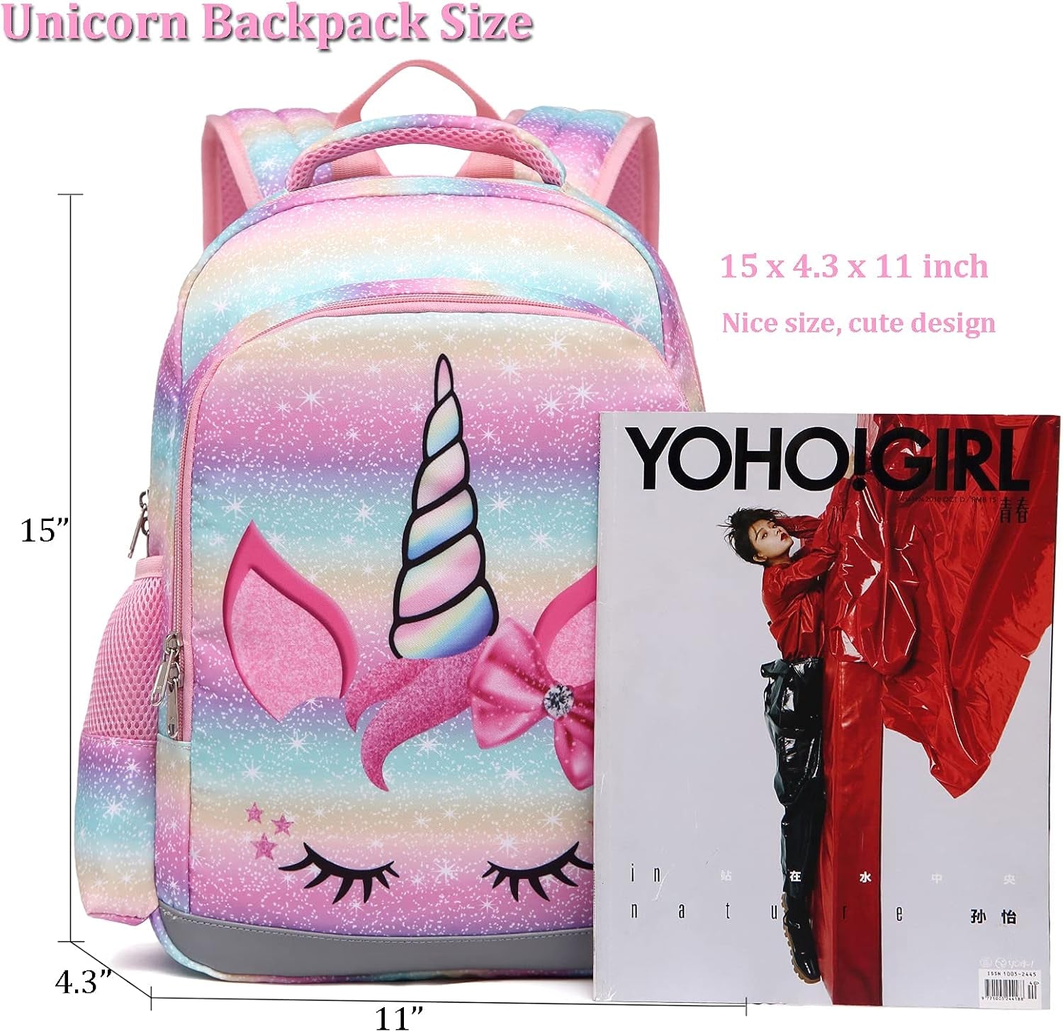 Girls Backpack, Kids Backpacks for School Kindergarten Girls Backpack with Lunch Box & Chest Strap