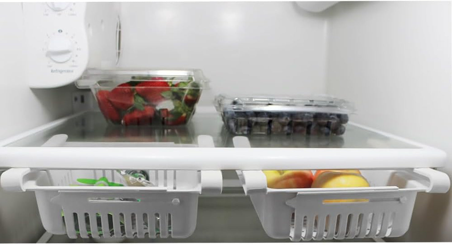 Adjustable Drawer for Fridge Kitchen Organizer Adjustable Kitchen Refrigerator Storage Rack Fridge Freezer Shelf Holder Pull-Out Drawer Space 2 Color (White/Cream) (White)