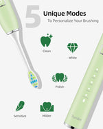 Sonic Electric Toothbrush with 6 Brush Heads for Kids and Children, One Charge for 90 Days, Wireless Fast Charge, 5 Modes with 2 Minutes Built in Smart Timer, Electric Toothbrushes(Green)