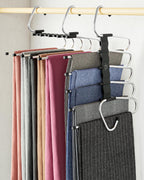 Pants Hangers Space Saving - 2 Pack - Non-Slip Multi-Layer Space Saving Hangers - Multifunctional Clothing Rack for Closet Storage - Ideal for Jeans, Trousers, Skirts, Scarves & Slacks (Black)