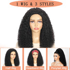 Half Wig Human Hair 3 in 1 Special Curly Half Wigs for Black Women 200% Density Wear and Go Glueless Wig Drawstring Ponytail Seamless Flip over No Lace Headband Wig Beginner Friendly 20 Inch