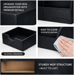 Desk Organizer - Multifunctional Leather Desktop Pen Holder Storage Box - Business Card/Pen/Pencil/Mobile Phone/Stationery Holder, Black