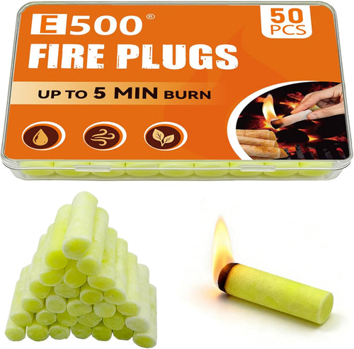 50 Pack Fire Plugs, Emergency Waterproof Fire Starter Plug | Odorless Cotton Quick Ignite Firestarter, Long Lasting Burn Fireplug for Camping, Fireplaces, Grills & Emergency Survival