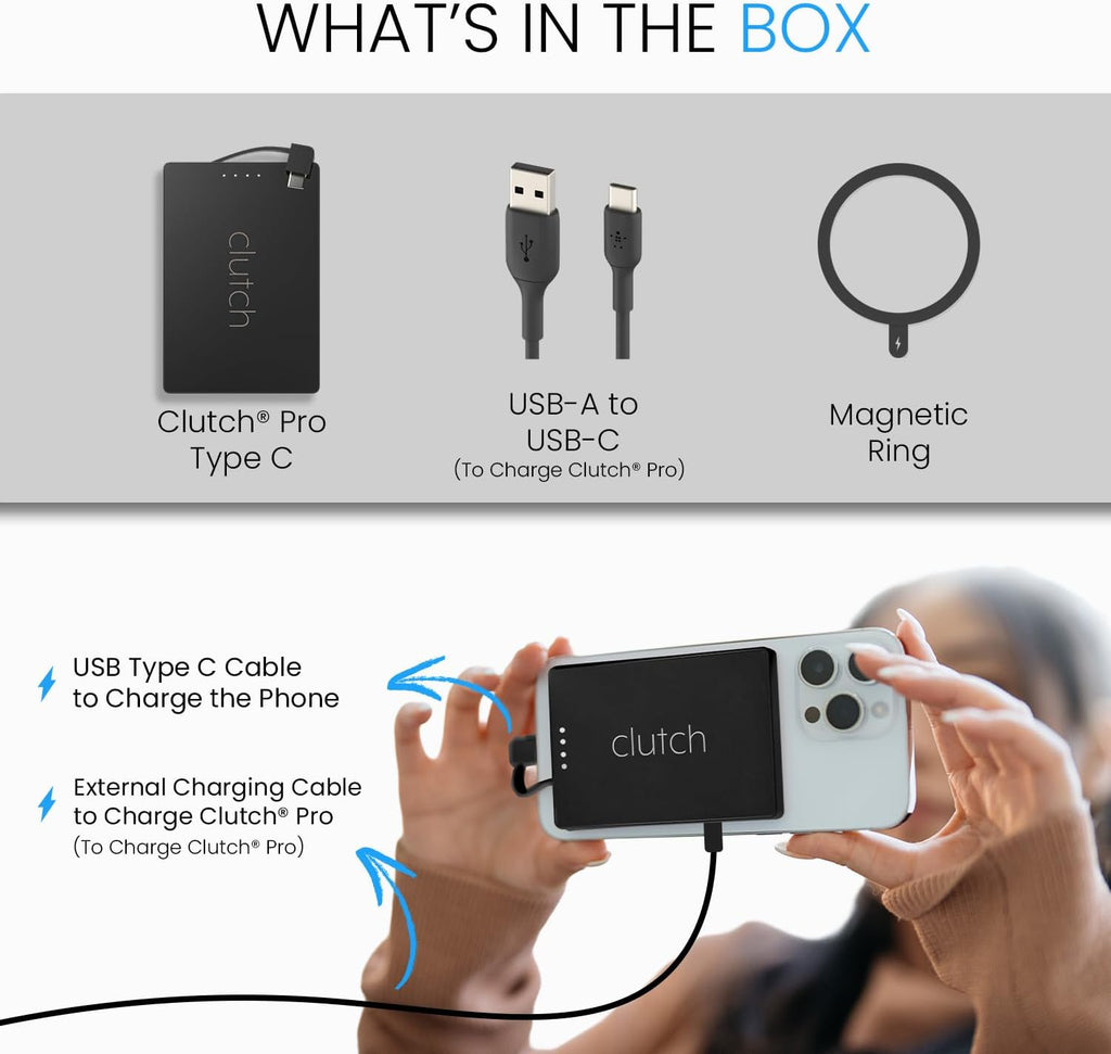 Pro – World'S Thinnest Portable Charger – USB-C Power Bank 5000Mah – Magnetic Built-In Cable – TSA Approved Travel Charger – Iphone 15/16/17 & Android – Black
