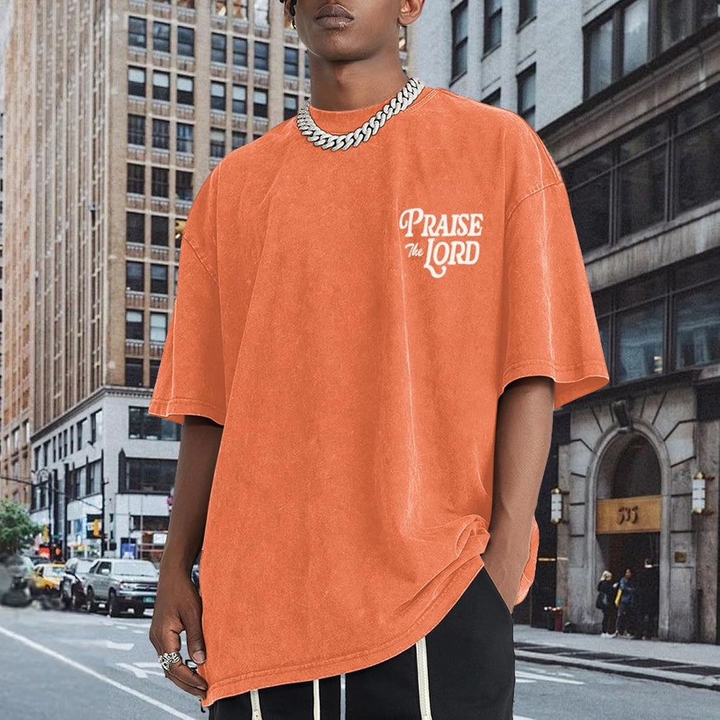 Christian Jesus Shirts for Men Religious Praise the Lord Bible Verse Shirt Oversized Graphic Tees Acid Wash Tshirt