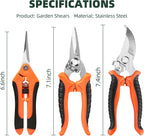 3 Pack Garden Pruning Shears, Stainless Steel Shears, Gardening Shears, Scissors, Garden Clippers, Pruning Snips, Pruning Shears for Gardening Tools(Orange)