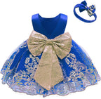 0-6 Years Baby Girls Pageant Lace Embroidery Dresses Toddler Formal Dress with Headwear