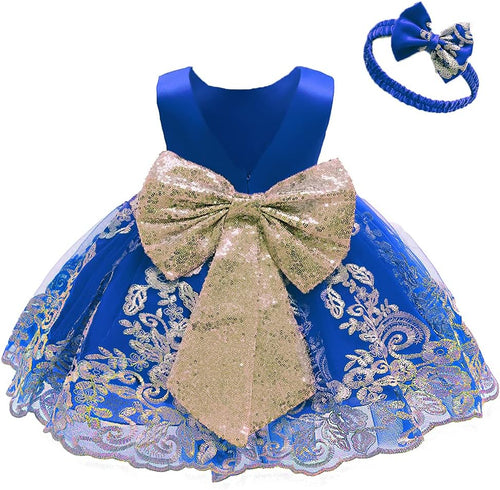 0-6 Years Baby Girls Pageant Lace Embroidery Dresses Toddler Formal Dress with Headwear