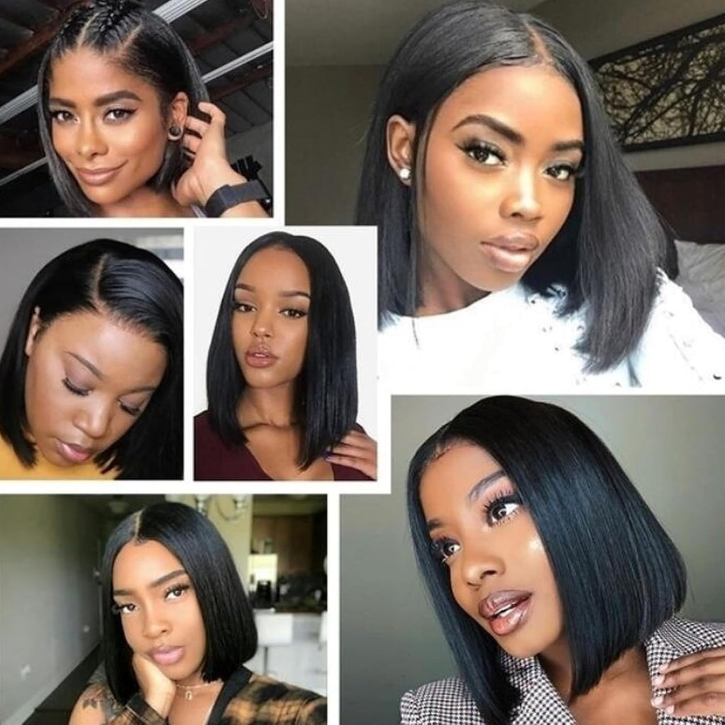 Straight Short Bob Wig - Black Women'S 13Inch U Shape Wig with Breathable Human Hair