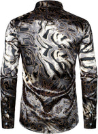 Men'S Hipster Printed Silk like Satin Button up Dress Shirt for Party Prom