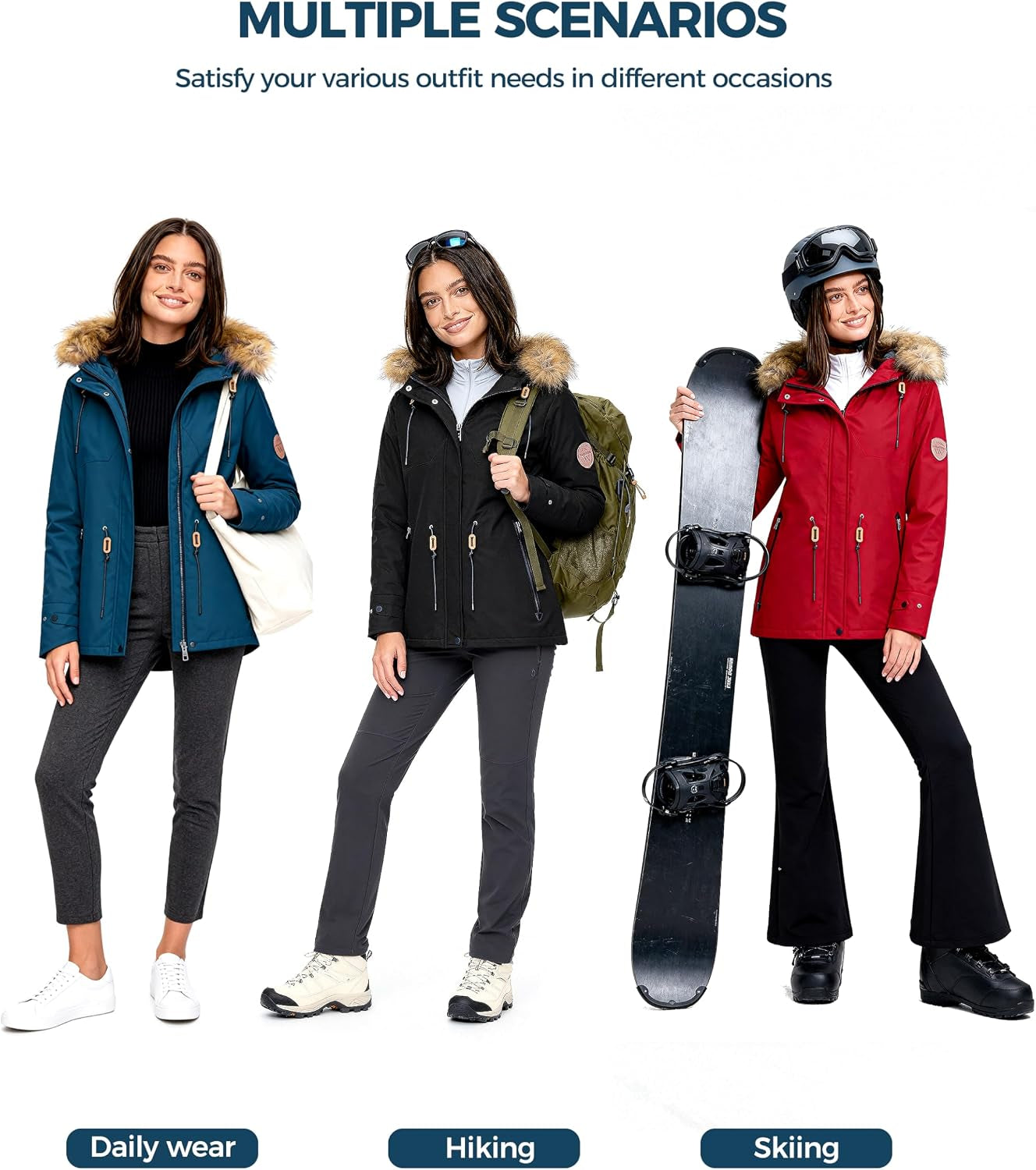 Women'S Waterproof Ski Jacket Fleece Lined Snow Jackets Winter Coat | 10,000Mm Waterproof Snowboard Jacket, Breathable 5000G, 4 Pockets, Windproof Hooded Insulated for Skiing, Hiking, Commute