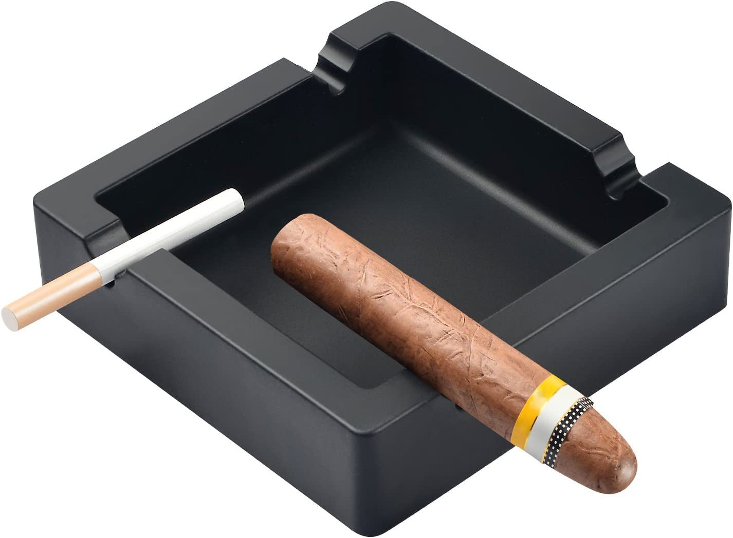 Cigar Ashtray Big Ashtrays for Cigarettes Outdoors Patio Large Black 4 Dual-Use Rest Unbreakable Silicone Cigar Cigarette Ashtray for Outside/Indoor/Home Decor