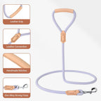 Dog Leash with Genuine Leather Connection/Handle, 4/5/6 FT | Rope Leash, Heavy Duty 360° Swivel Metal Clasp, for Small Medium & Large Dogs