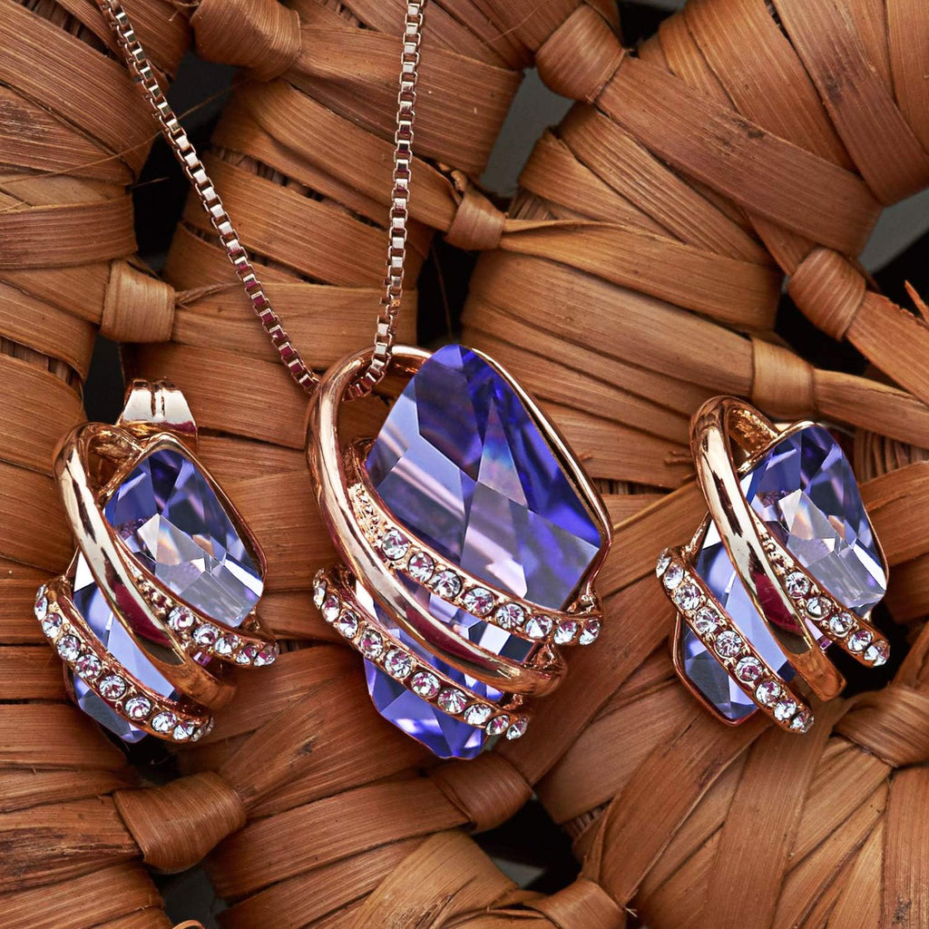 Wish Stone Pendant Necklace with Birthstone Crystal, 18K Rose Gold Plated/Silvertone, 18" + 2"